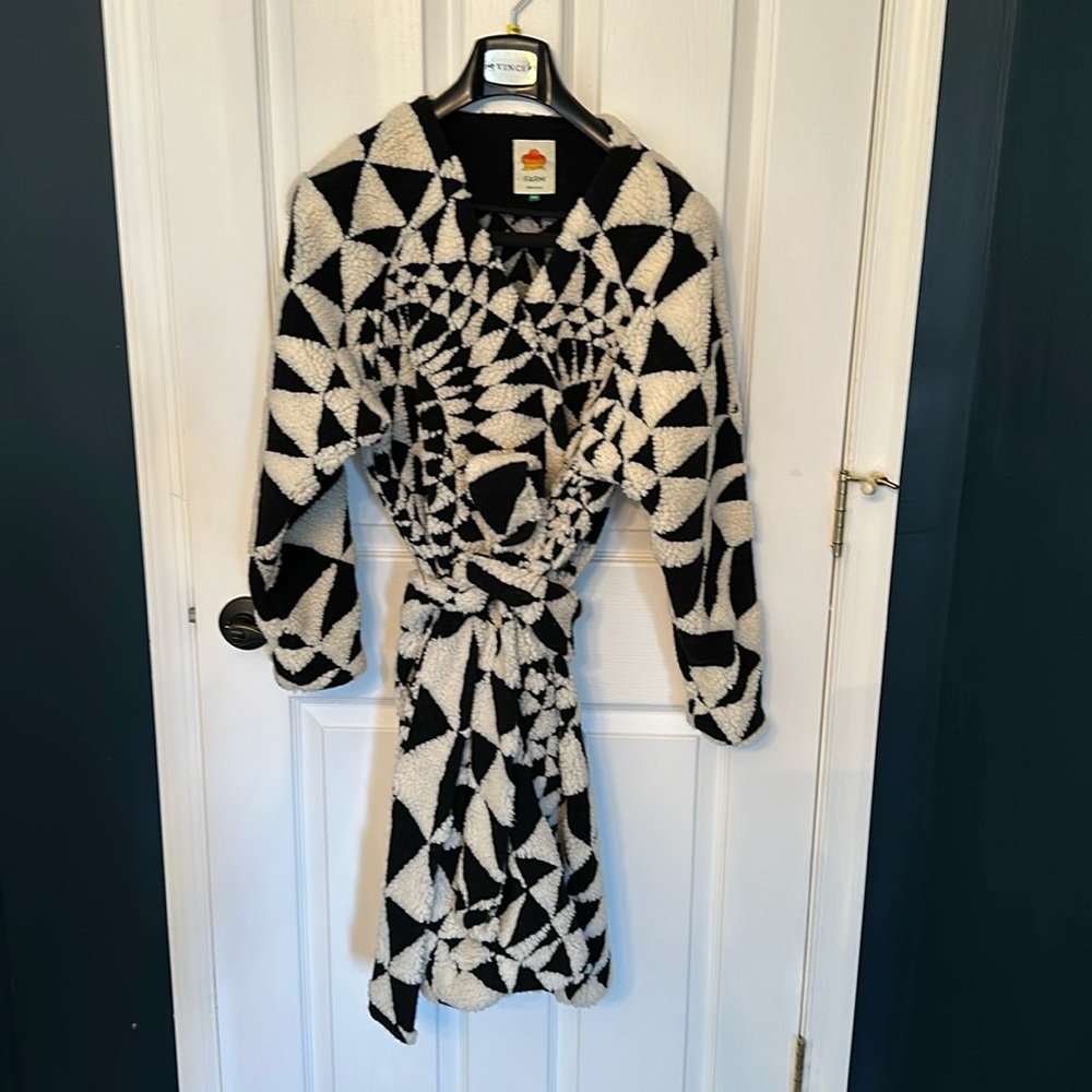 Farm Rio black and white fleece wrap coat